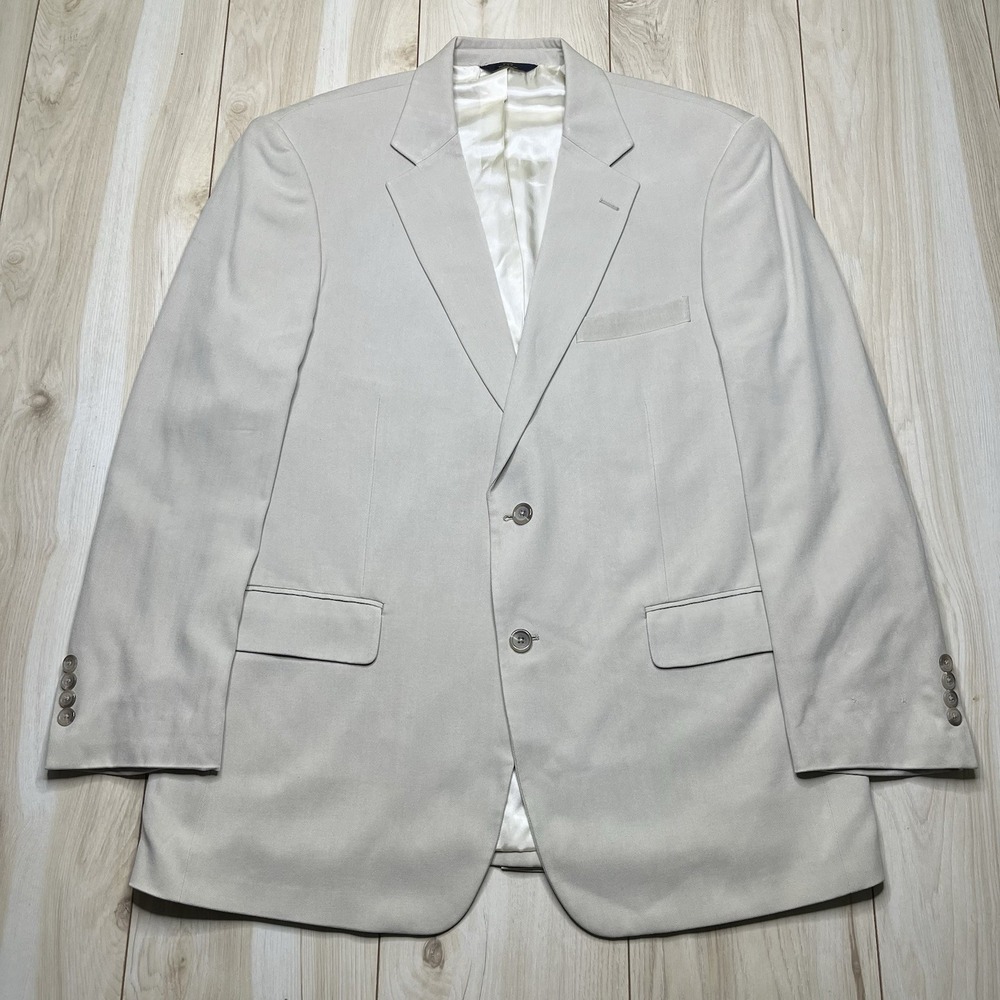 Brooks Brothers "346" 100% Silk Beige Herringbone Blazer Mens Sz 44R Sport Coat